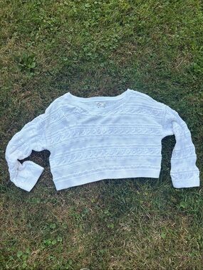 Hollister Cropped White Open-Knit Crewneck Sweater